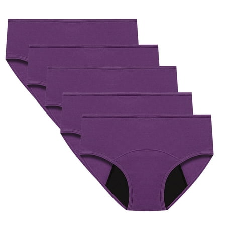 ATOYSOY Women s Mid Waist Period Underpants Plus Size Hip Lifting Cotton Panties  5 Pack Clearance Shapewear Control Briefs Seamless Solid Leak Proof Panty Stretchy Multipack Purple XXXL