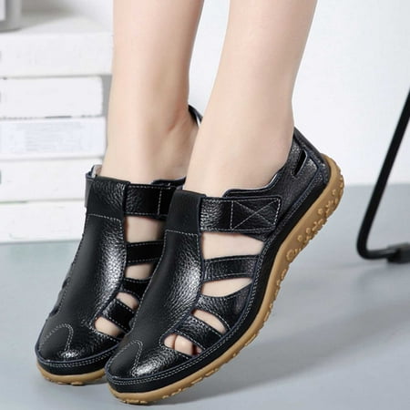 

Women Flat Sandals Closed Toe Ladies Orthopedic Sandal Roman Caged Strappy Ankle Strap Leather Sandals Platform Vintage Soft Wide Fit Summer Garden Shoes Sale Clearance UK