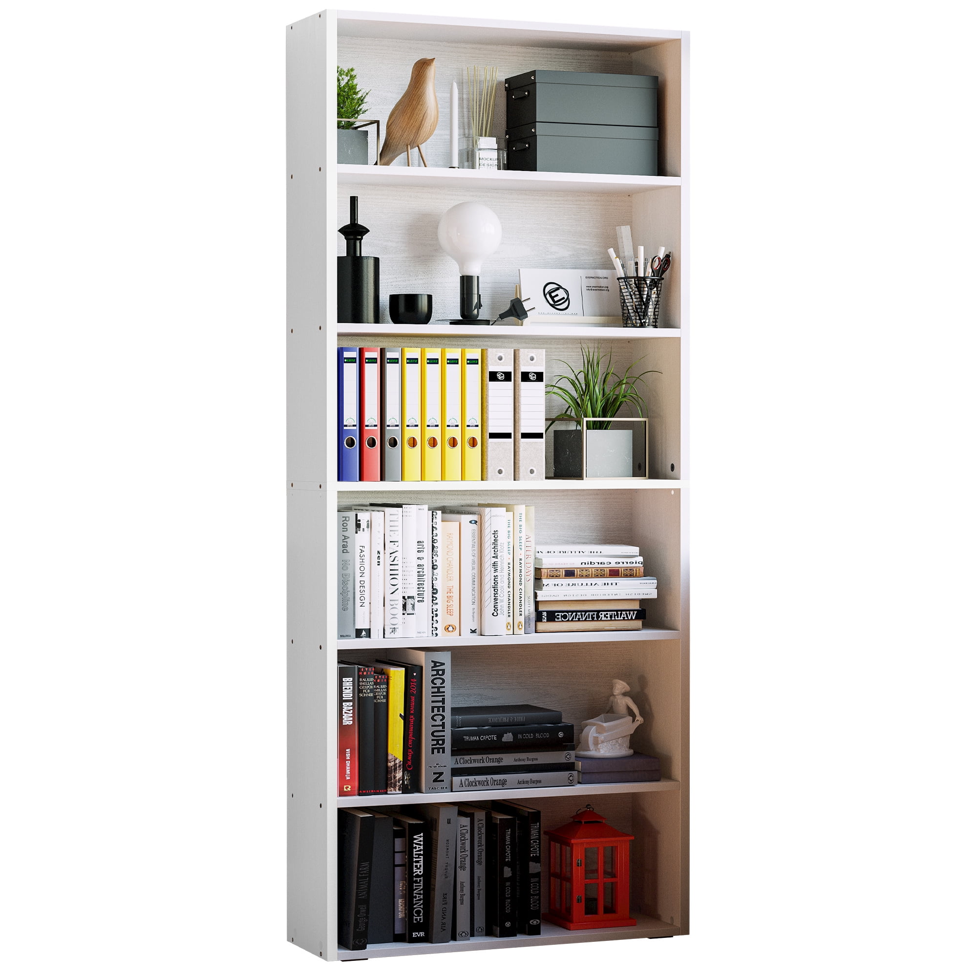 IRONCK Bookshelves Floor Standing 6 Tier 70in Tall for Home Office, White