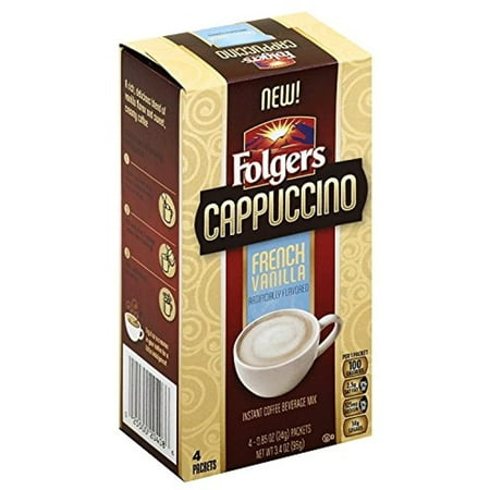 Folgers Cappuccino 2 Box Single Serve Packets, French Vanilla, 4 Count, Great For Traveling!