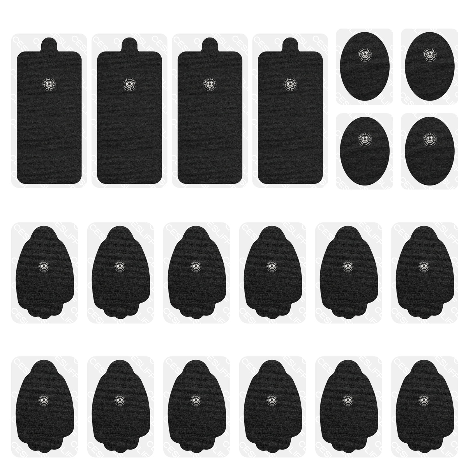 4th Gen TENS Pads 10 Pairs (20 Pieces) – 3 Different Sizes Reusable Electrode Pads with 3.5mm Snap Connection, Soft & Washable, Latex-Free, for TENS/EMS Muscle Stimulator Units