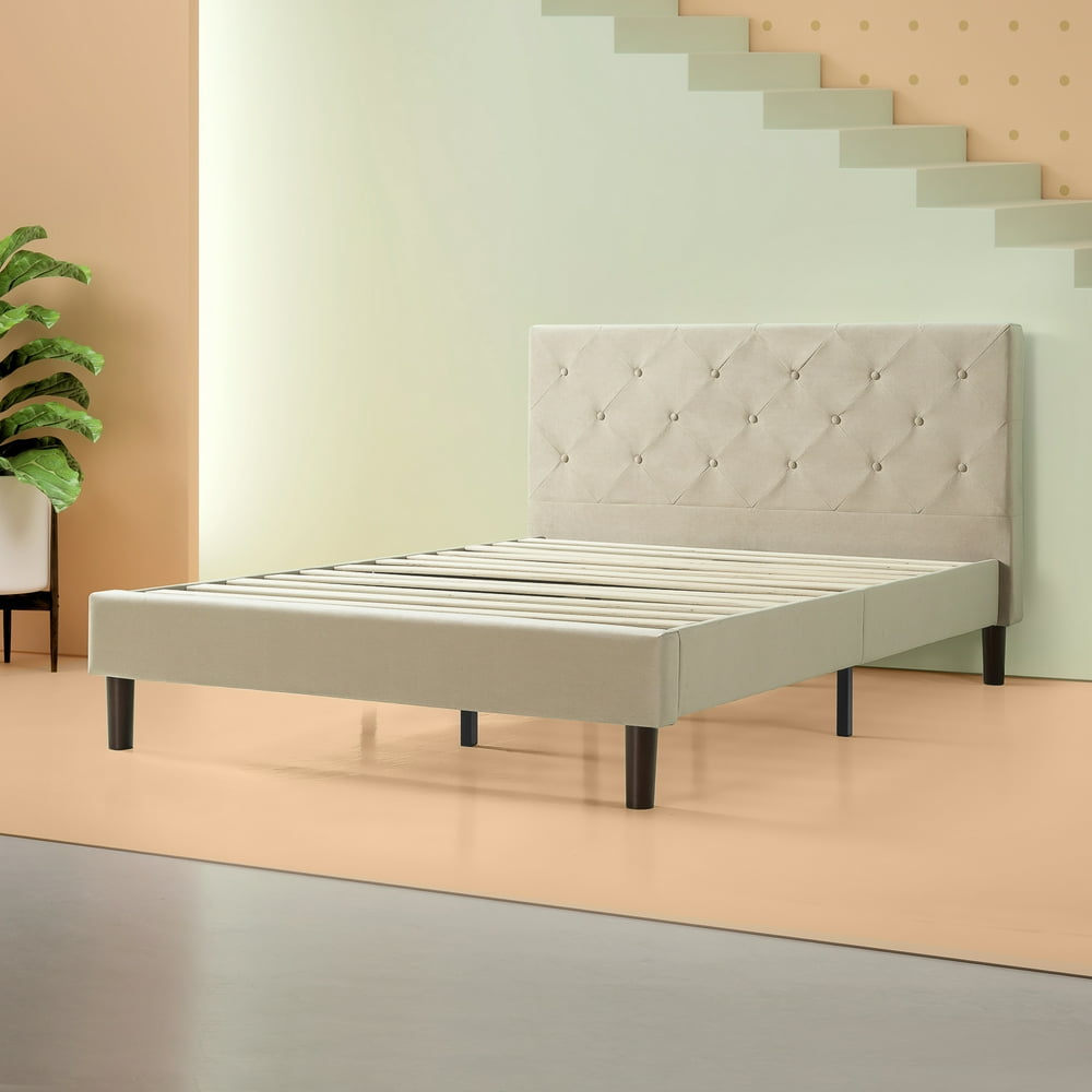 Zinus Shalini 41" Upholstered Platform Bed Frame, Beige, King Walmart