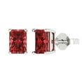 thumbnail image 2 of 2.0 Ct Emerald Cut Studs Red Natural Garnet 14K White Solid Solid Gold Everyday Dainty Earrings Push Back, 2 of 7