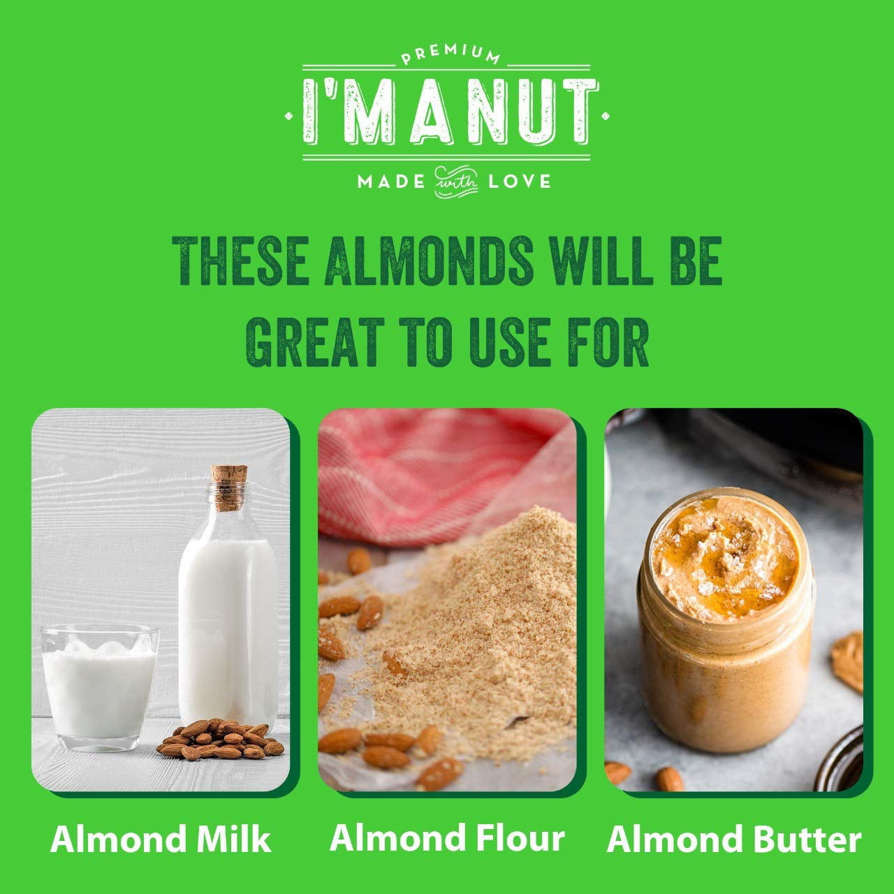 Raw Whole California Almonds-32 oz-No PPO Non GMO Protein Boost-Vegan and Kosher I'M A NUT