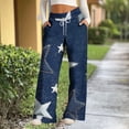 thumbnail image 4 of YueHuiYing Women's Casual Loose Faux Denim Print Drawstring Wide Leg Pants Lightweight Comfort Bottoms For Women Trendy Daily Wear And Street Style Outfit, 4 of 6