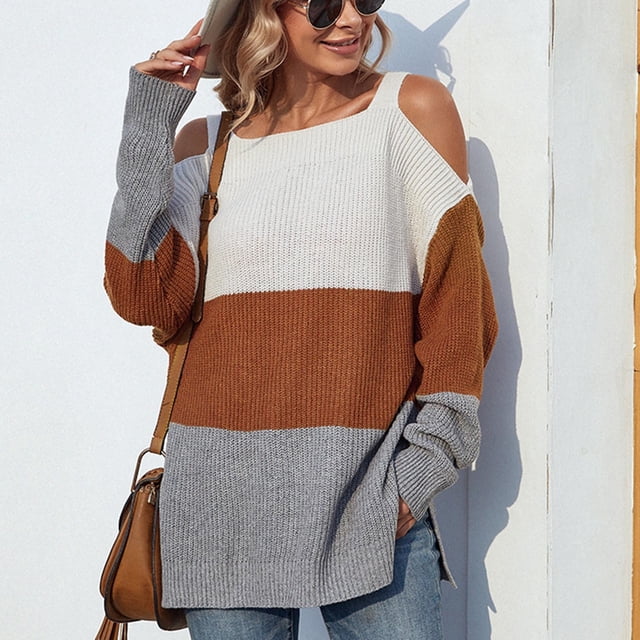 Qertyioot Pullover Sweaters pour les Femmes, Chandail à Col Rond à Manches Longues Assorti