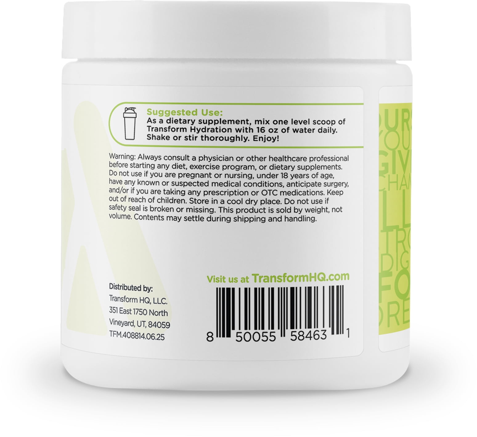TransformHQ Hydration Electrolyte Drink Mix (Coconut Lime Flavored) - 42 Servings Per Container
