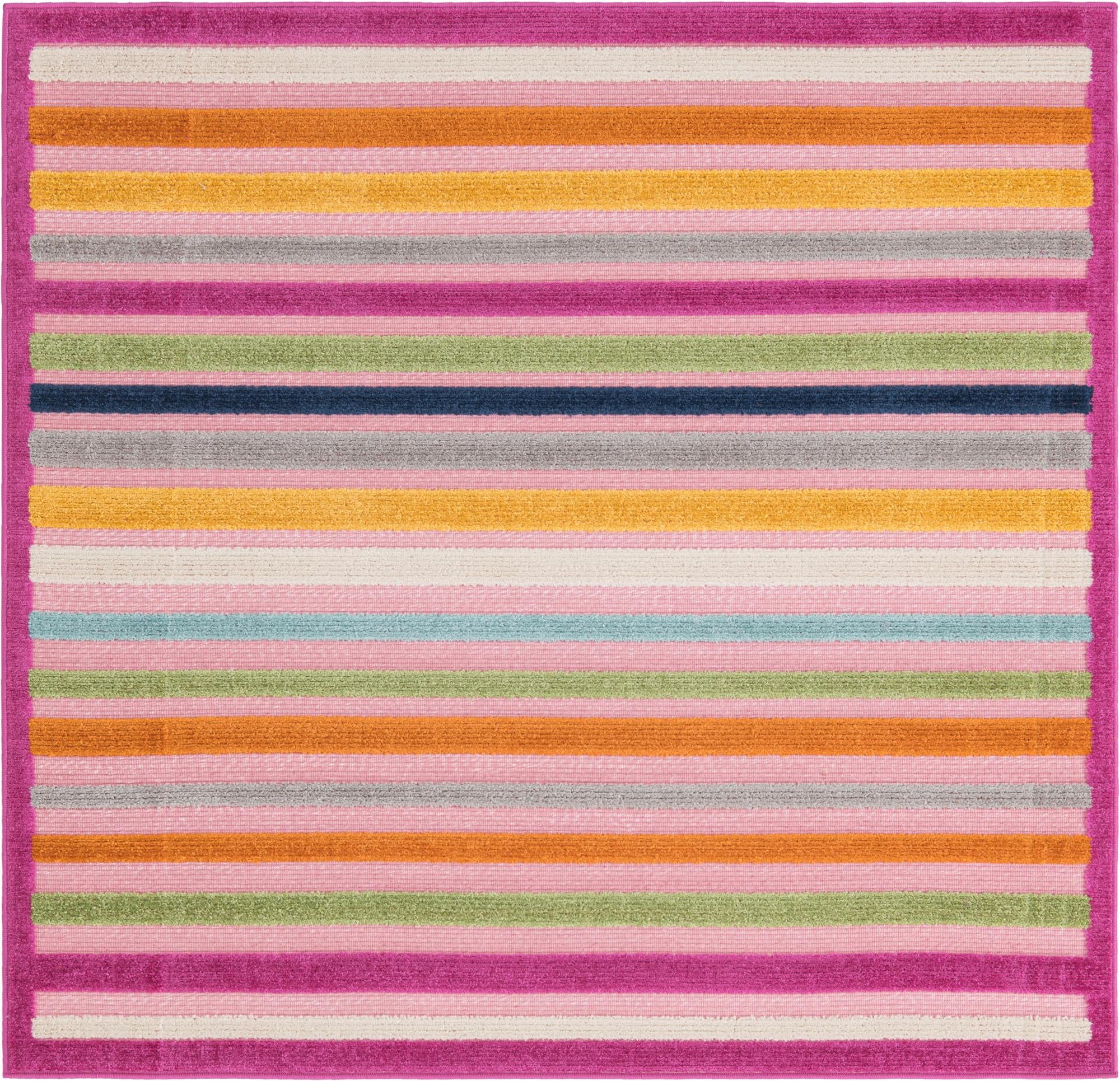 Aruba Outdoor Collection Rug 5 Ft Square Pink LowPile Rug