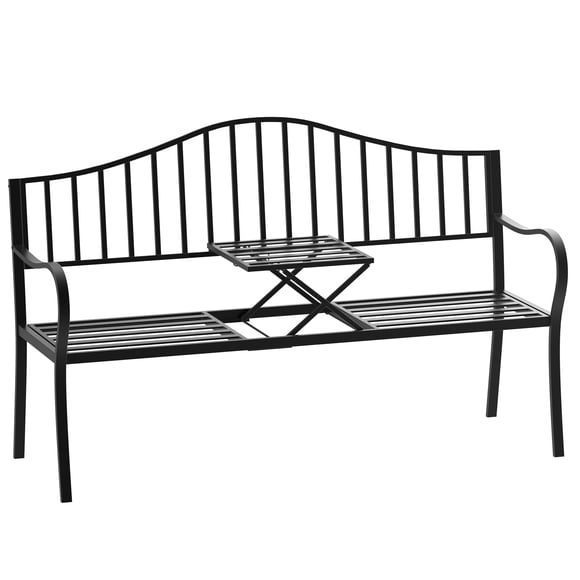 Outsunny Outdoor Bench with Retractable Middle Table for Patio Loveseat - Set of 1 Black