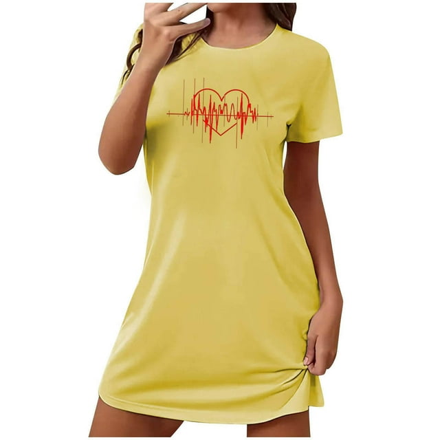 Jgppe Robe de Nuit pour Femmes Saint-Valentin Imprimée Manches Courtes Col Rond