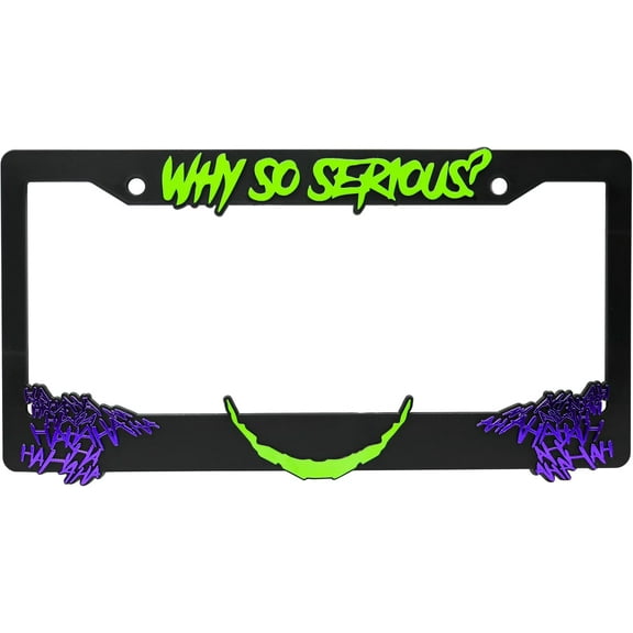 Holder for License Plate License Plate Holder for Joker "Why So Serious" 3D Raised License Plate Frame (Lime Green&Purple) Mod-L07P-1