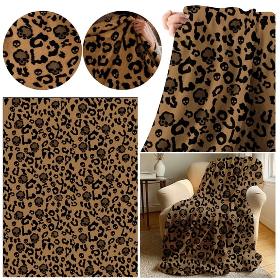 MInHoues Halloween Throw Blanket 39x27", Extra Soft Skull Leopard Print Blanket, Cozy Decorative Throw for Couch Bed, Spooky Fall Room Decor