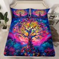 thumbnail image 2 of Castle Fairy Teens Tree Of Life Twin Sheet Sets 3pcs,Exotic Style Twin Fitted Sheet Microfiber,Bohemian Theme Breathable Flat Sheet,Lightweight Room Decor, 2 of 7