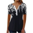thumbnail image 3 of DDAPJ pyju Womens Tunic Tops Dressy Casual Short Sleeve Shirts V Neck Button Pleated Blouses Floral Summer Tops Black XXL, 3 of 4