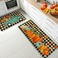 thumbnail image 2 of Fall Pumpkin Kitchen Rugs Set of 2, Autumn Truck Maple Leaves Farmhouse Kitchen Mats Decor, Thanksgiving Buffalo Plaid Check Floor Door Mat Home Decorations - 17x29 and 17x47 Inch, 2 of 6