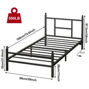 Fairy Twin Bed Frame with Charging Station, Metal Platform Bed with LED Lights, Black