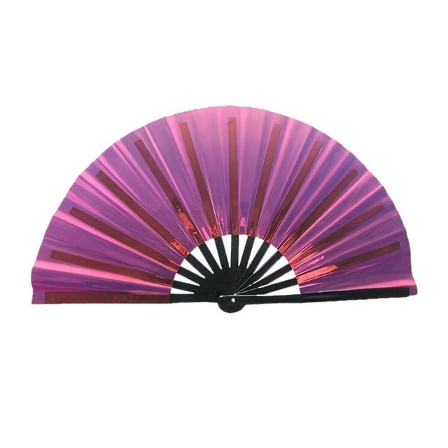 Daily Mix Store Hiessgozy Éventail à Main Réfléchissant Dégradé Coloré Couleurs Laser Poignée en PVC Bambou Pliable Éventail de Danse à Main Grande Taille Accessoire Photographie