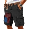 thumbnail image 3 of Men's Vintage Distressed Cargo Shorts with Ripped American Flag Print and Multi-Pockets Featuring Relaxed Fit Design Black L, 3 of 5