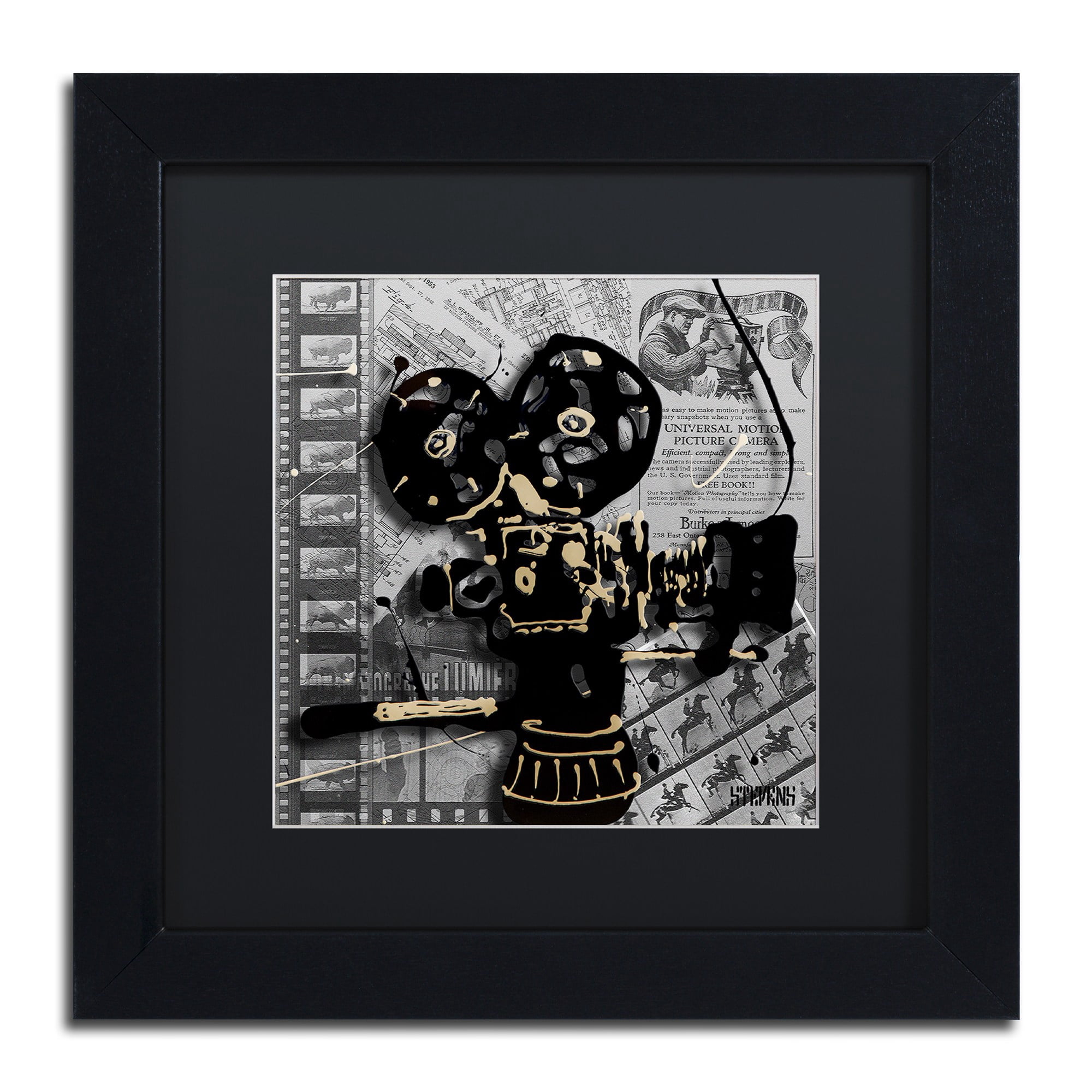 Trademark Fine Art "Movie Camera" Canvas Art by Roderick Stevens, Black Matte, Black Frame