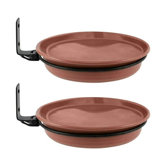 2 Pack Fence Bird Feeder Bath Tray for Outside, 6.7'' Plastic Wild Bird Bath Bowl with Metal Holder for Wood Post, Heavy Duty Wall Tree mounted Pet Squirrel Water Feeder Station Outdoor Garden