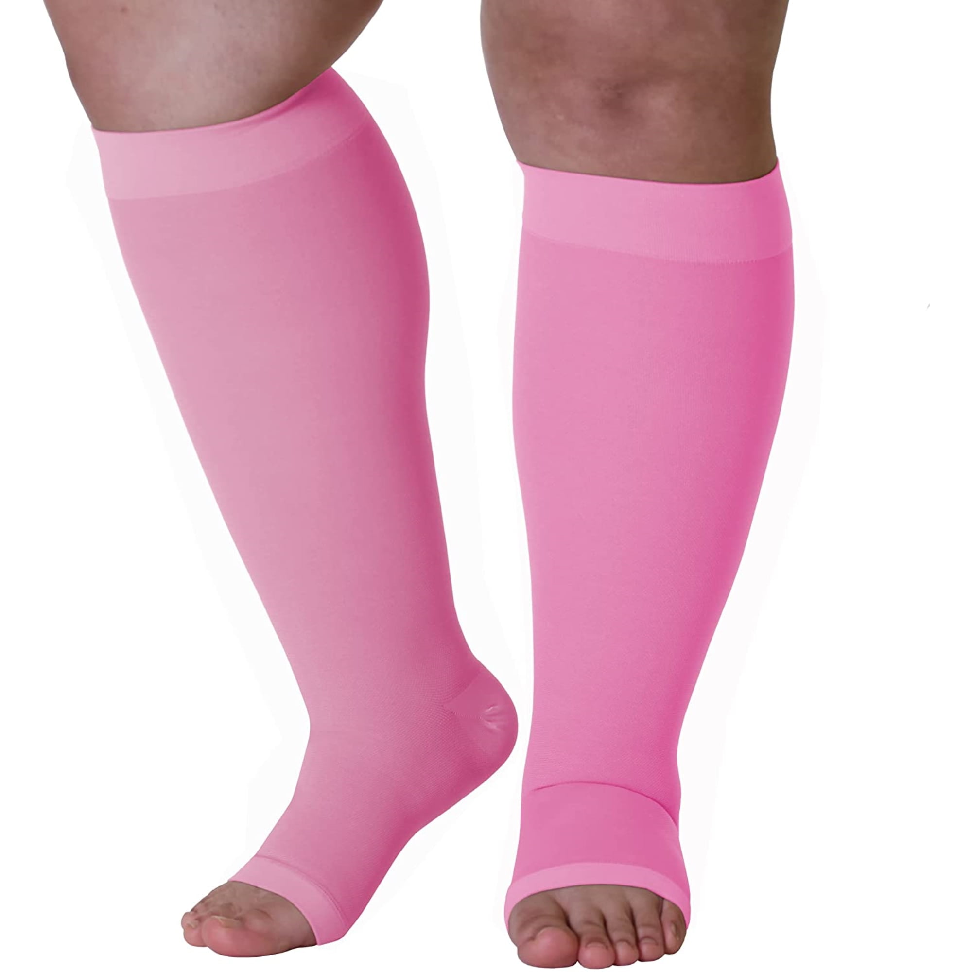 3XL Plus Size Wide Calf Support Socks for Men & Women Circulation 20-30mmHg  - Opaque Compression Socks with Open Toe for Varicose Veins Circulation