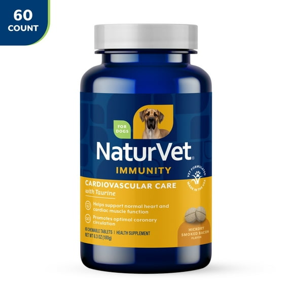 NaturVet Cardiovascular Support Plus Taurine for Dogs – Helps Support Normal Function of Heart and Cardiovascular System – 60 Chewable Tablets