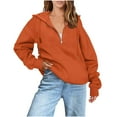 thumbnail image 1 of Dealovy Quarter Zip Front Hoodies for Women Solid Color Raglan Sleeve Loose Fitting Hooded Sweatshirt with Pocket, 1 of 5
