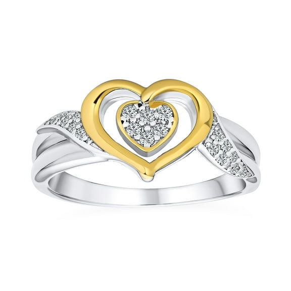 Bling Jewelry Womens Romantic Two Tone Intertwined Bands CZ Accent Heart Promise Ring Sterling Silver