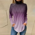thumbnail image 2 of TQWQT Long Sleeve Shirts for Women Turtle Neck Tunic Top Casual Loose Fit Color Block Printed Shirt Fall Turtleneck T-Shirt Curved Hem Graphic Tee Purple M, 2 of 5