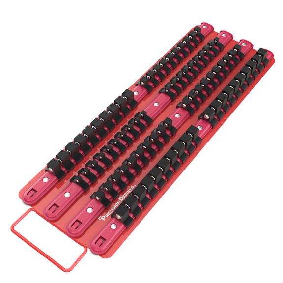 Precision Defined Portable Tool Socket Organizer Tray, 80 Sockets, Red