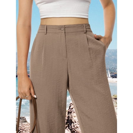 Womens Casual Wide Leg Pants High Waisted Button Down Straight Long Trousers Palazzo Pants Slacks with Pockets S-3XL
