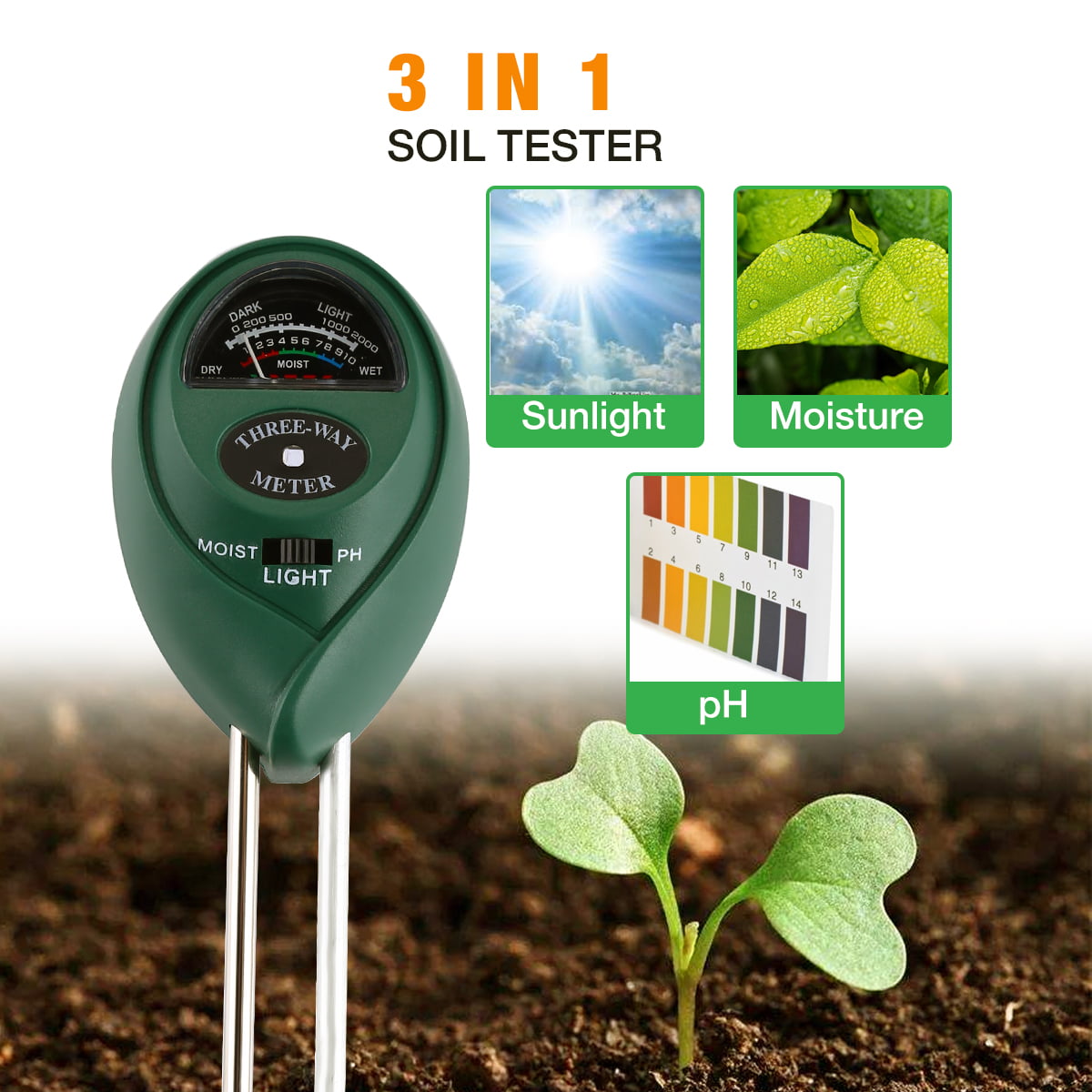 Silverline 3 in 1 Soil Tester Water PH Moisture Light Test Meter Flower Plant 