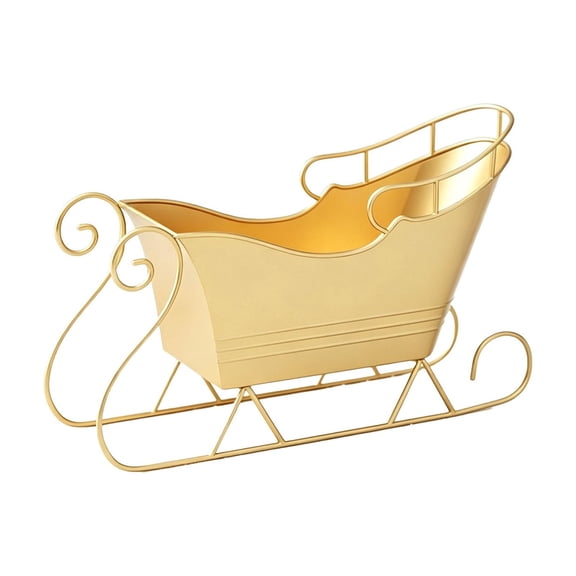 ZORVINEX Vintage Gold Snow Sleigh Planter with Curved Runners – Rustic Iron Christmas Centerpiece for Holiday Decor, Table, Mantel & Gift Display,Gold