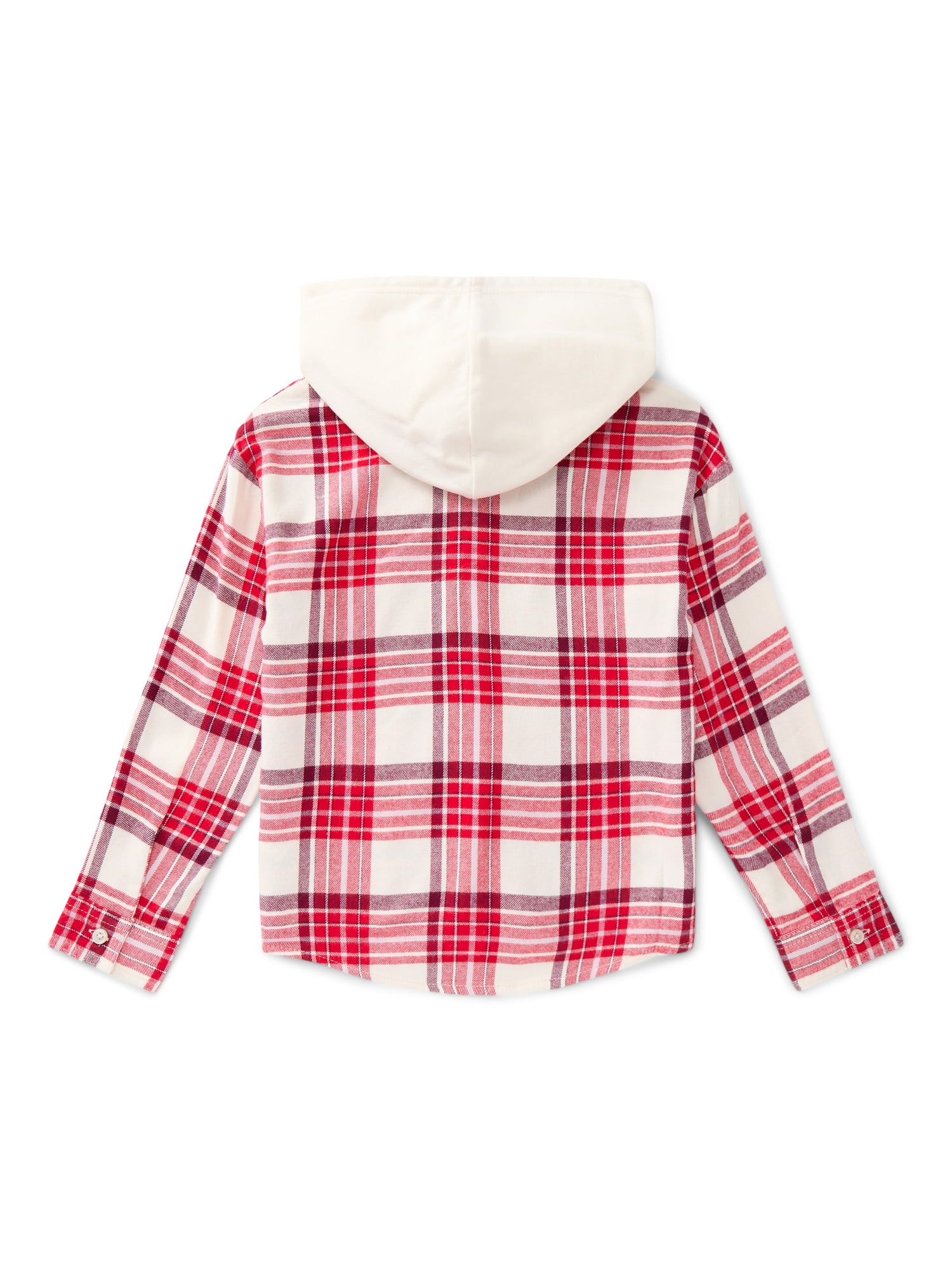 Wonder Nation Girls' Hooded Flannel Shirt with Long Sleeves, Sizes 4-18 & Plus
