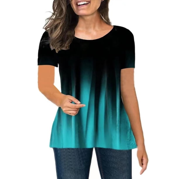 Gibobby Blusa de Trabajo de Manga Corta Camiseta manga corta con cuello redondo y estampado floral para mujer(Verde,CH)
