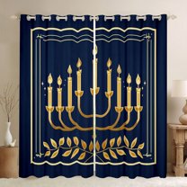 Feelyou Western Chanukah Hanukkah Black Out Curtains, Vintage Menorah Dreidel Curtains Pack of 2 (42x63 Each), Olive Branch Bedroom Curtains, Curtains and Drapes Room Decor