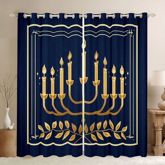 Feelyou Western Chanukah Hanukkah Black Out Curtains, Vintage Menorah Dreidel Curtains Pack of 2 (42x63 Each), Olive Branch Bedroom Curtains, Curtains and Drapes Room Decor
