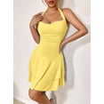 thumbnail image 5 of Women'S Halter Ruffle Hem Mini Dress Ruched Waist Corset Short Party Dresses Light Yellow XS, 5 of 9