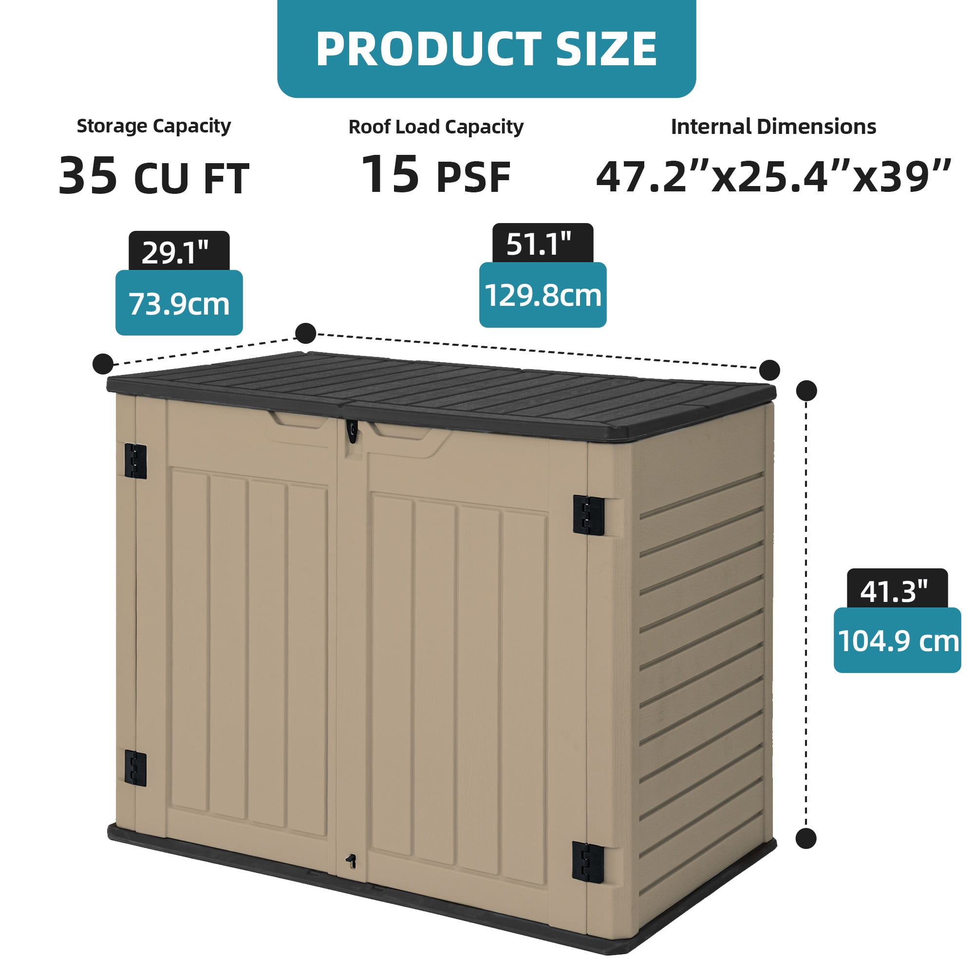 Uforic 35 Cu Ft Weatherproof Resin Outdoor Storage Shed, Lockable for Garden Tools, Easy Assembly, Brown