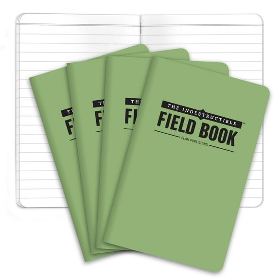 Elan Publishing Company The Indestructible, Waterproof, Tearproof, Weatherproof Field Notebook - 3.5"x5.5" - Green - Lined Memo Book - Pack of 4 - ELAN-FN-004D