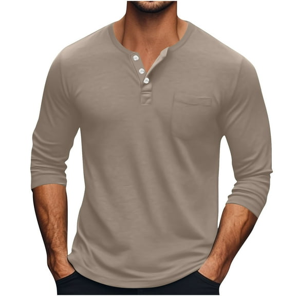 Cmfcve Mens and Men's Big Henley Shirts Long Sleeve Casual Pullover Shirts Fall Lightweight Layering Tops with Pocket