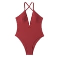 thumbnail image 5 of GPOECD Women's Deep V Neck Backless Bodysuit Shapewear Bathing Suit for Women Seamless Tank Top Swimsuit Red，S, 5 of 5