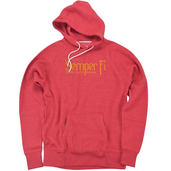 Us Marine Corps Semper Fi Unisex Adult Slim Fit Pull-Over Heather Hoodie, Red, Small