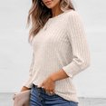thumbnail image 6 of Atogsazn Women's 3/4 Sleeve Knit Shirts Tops Crew Neck Loose Sweater Business Casual Blouses Fashion Beige S, 6 of 8