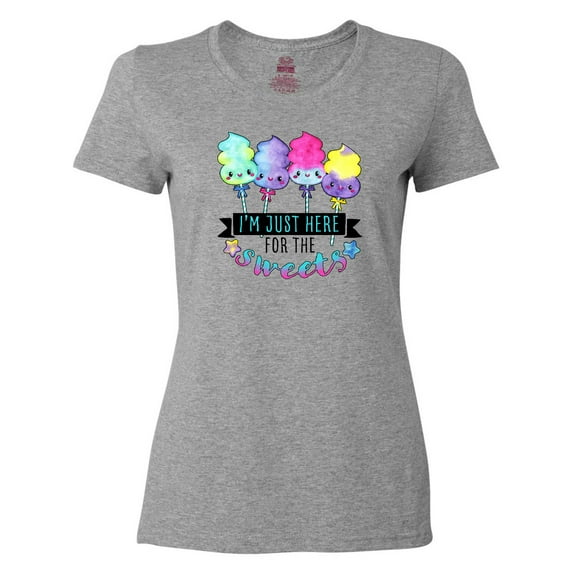Inktastic I'm Just Here for the Sweets with Spun Sugar Candy Women's T-Shirt