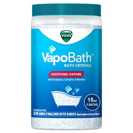 Vicks VapoBath Bath Crystal Powder, Non-Medicated Salts Soothing Vicks Vapors, 15 oz