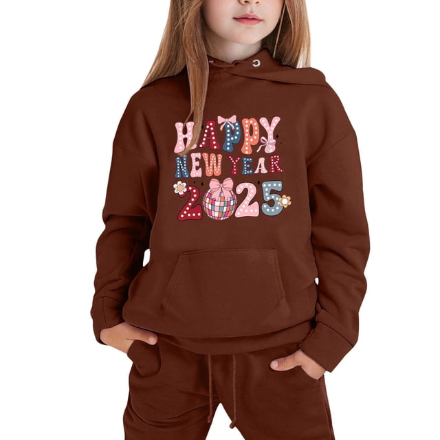 FAOWME Ensemble de Pyjama à Manches Longues Confort Décontracté pour Enfant Marron 4-5 Ans