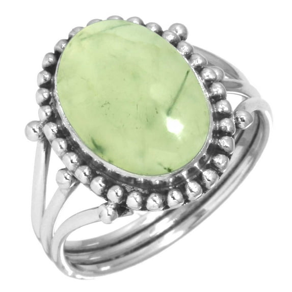 925 Silver Ring For Women - Men Green Natural Prehnite Stone Silver Ring Size 11 Handmade Silver Ring Size 11 Gift For Sister On New Year 925 Silver Jewelry With Gemstone
