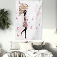 thumbnail image 3 of Girls Tapestry, Girl with Floral Umbrella and Dress Walking with Butterflies Inspirational Art Print, Wall Hanging for Bedroom Living Room Dorm Decor, 40W X 60L Inches, Pink Black, by Ambesonne, 3 of 5