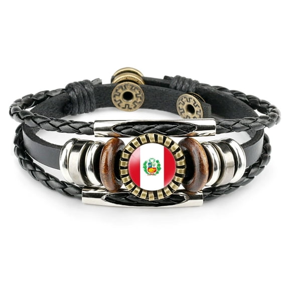 Uijokdef Country Flag Leather Bracelet, Multilayer Black Leather Bracelets (South America )